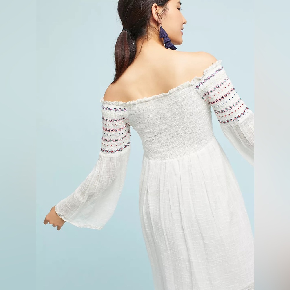 FARM Rio Smocked Off-Shoulder White Dress with Pastel Stripes - Picture 4 of 12